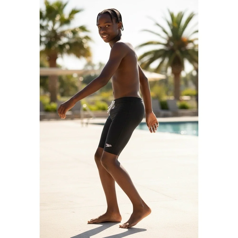 Speedo Boys Black Jammer Swim Trunks Size 12 Drawstring Competition Swim Shorts